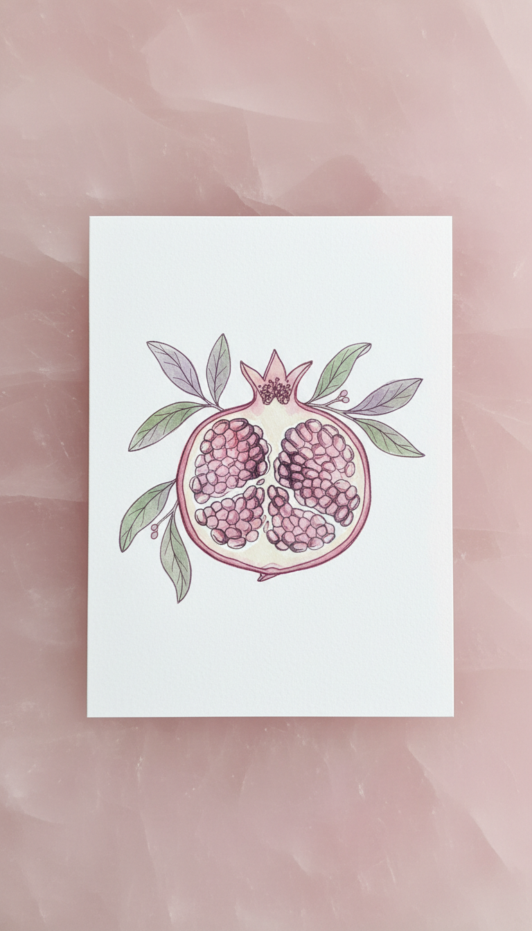 Pomegranate Art Print On Rose Quartz Background
